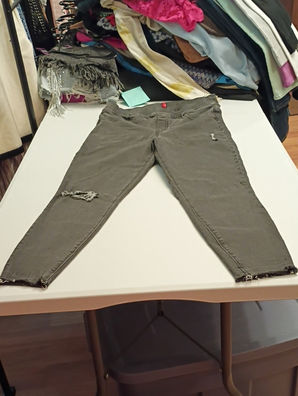 SPANX Black Cropped Distressed Ankle Jeans